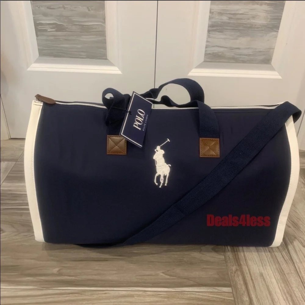 Ralph Lauren Navy Duffel and Garment Travel Set with White Trim